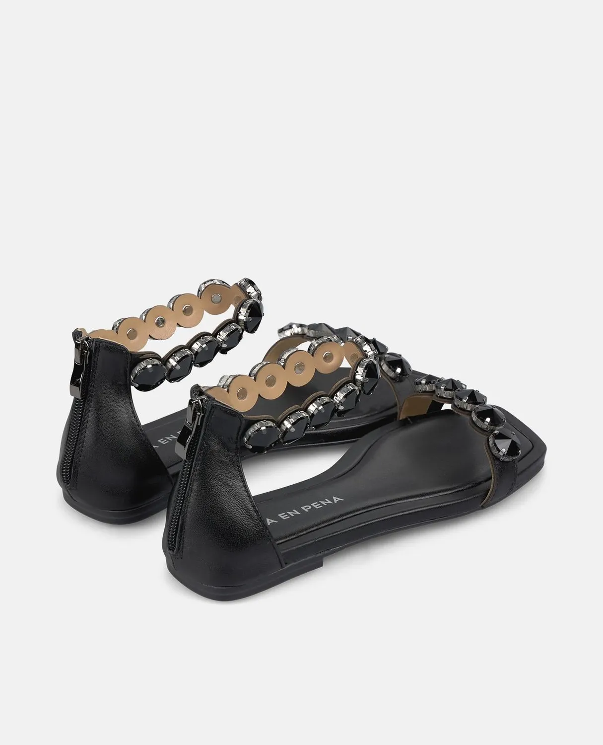 Alma en Pena V251963 sandales plates noir cuir strass 1 cm