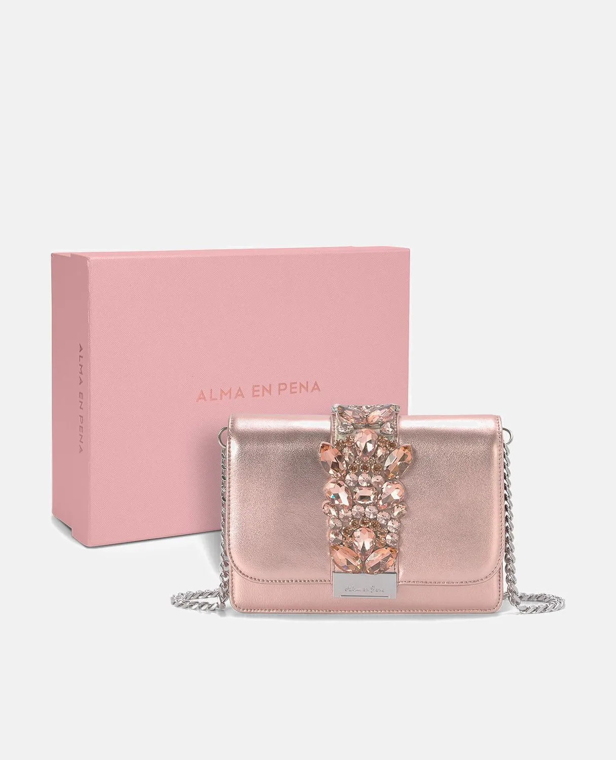 Alma en Pena BG103 pochette clutch cuir rose strass