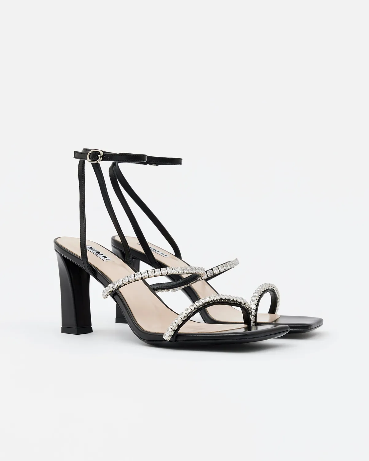 Mi/Mai Nidal Black sandales talons noir strass cristal