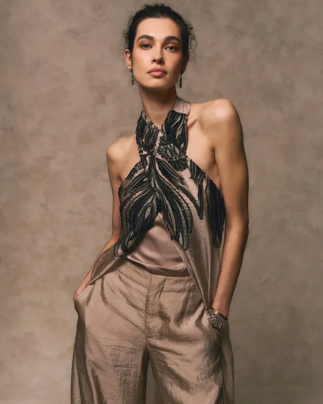 Alma en Pena V26CL0613 Top Taupe Asymétrique Halter