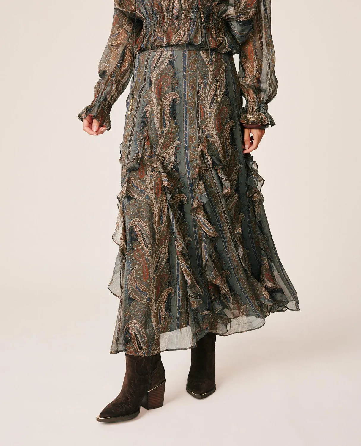 Alma en Pena I26CL1812 Jupe Longue Paisley Gris Fluide
