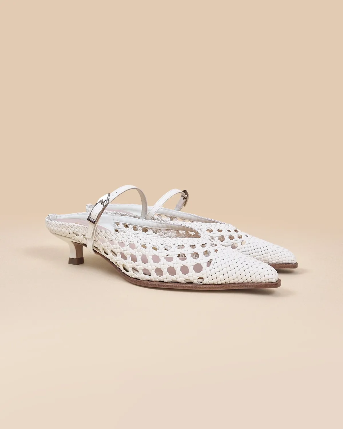 Mi/Mai Suzanne Woven White mule tressé blanc talon