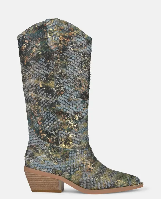 Alma en Pena V260254 bottes cowboy cuir bleu talon 5 cm