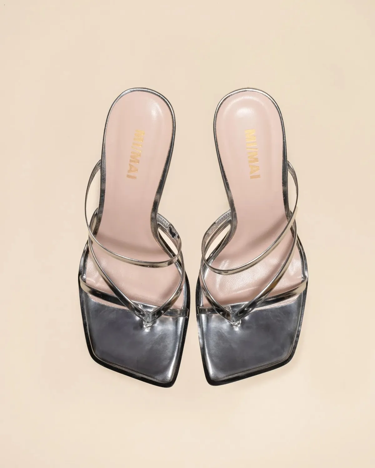 Mi/Mai Misty Silver Mirror mules cuir argenté bout carré