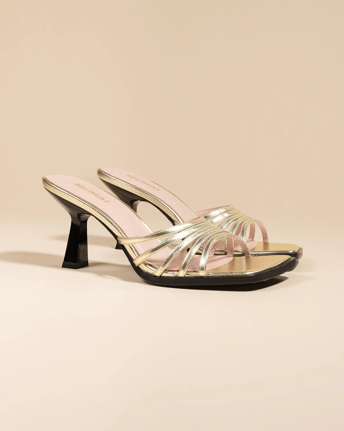 Mi/Mai Isamu Gold mules cuir doré talon carré
