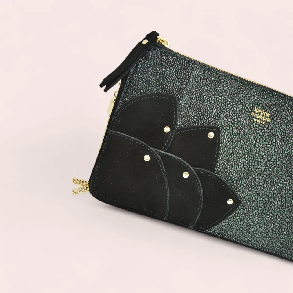 Karine Arabian ROSE pochette cuir glitter noir