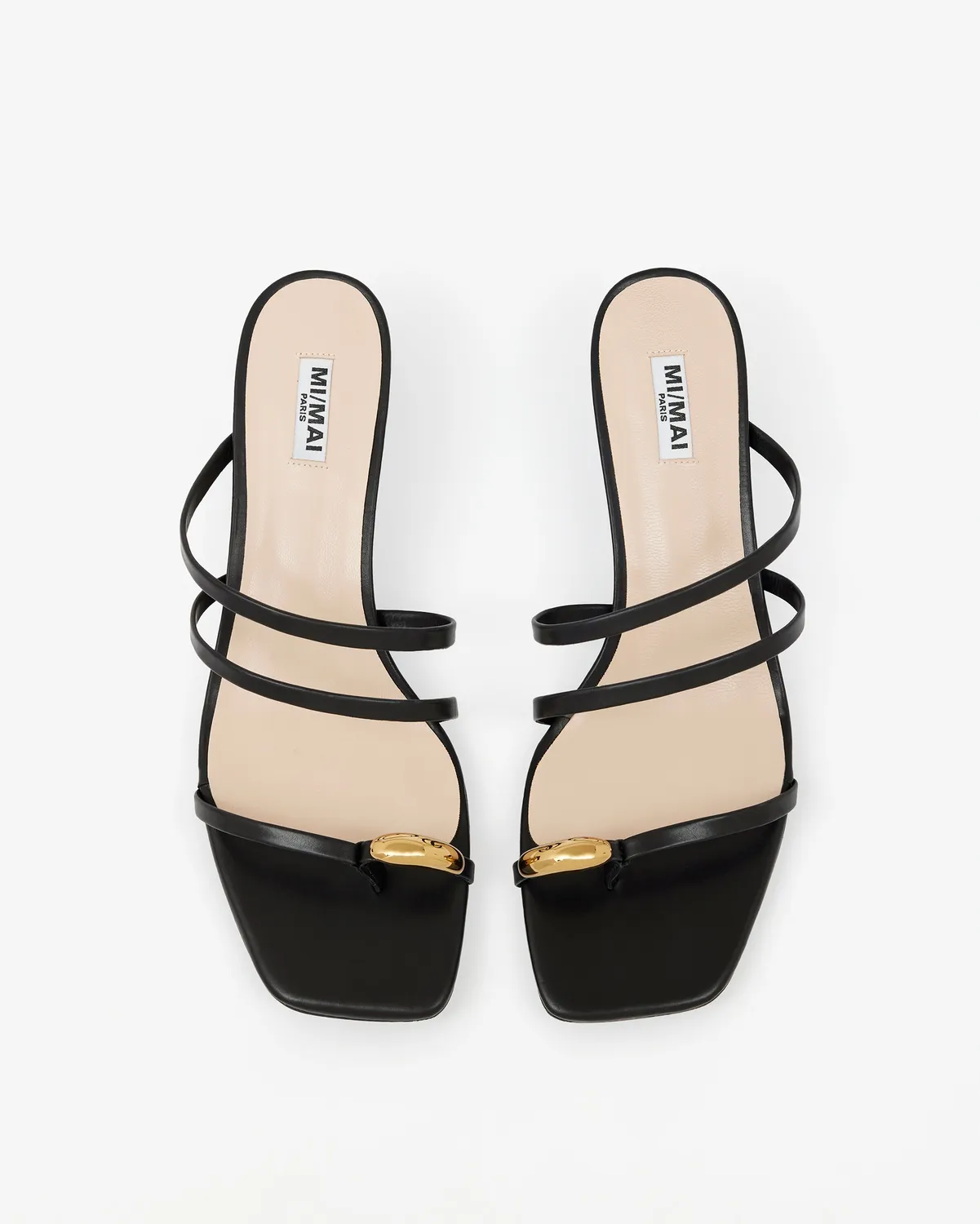 Mi/Mai Lima Black mules noires talon bas doré