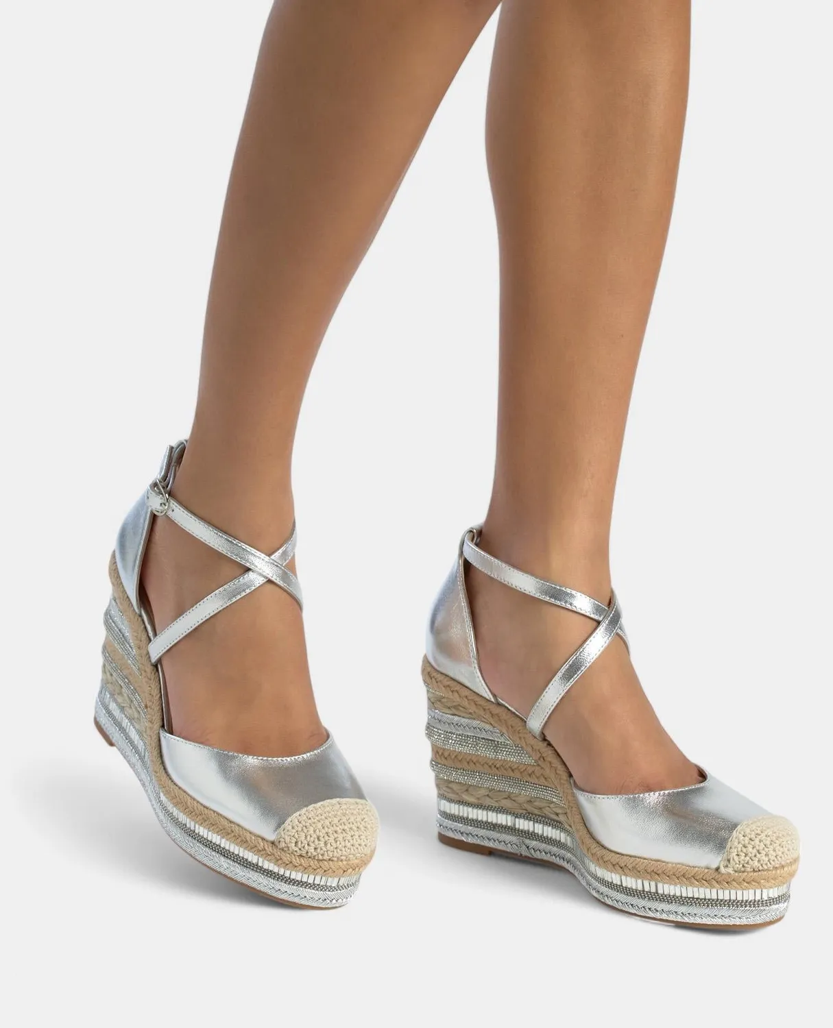 Alma en Pena V251016 compensées argenté cuir talon 9,8 cm