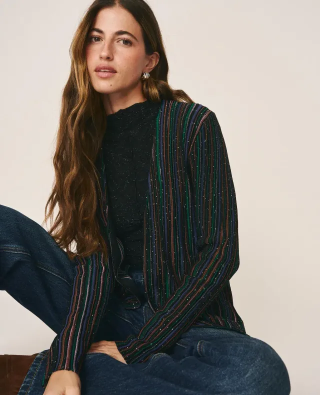 Alma en Pena I26CL1204 cardigan côtelé rayures vert