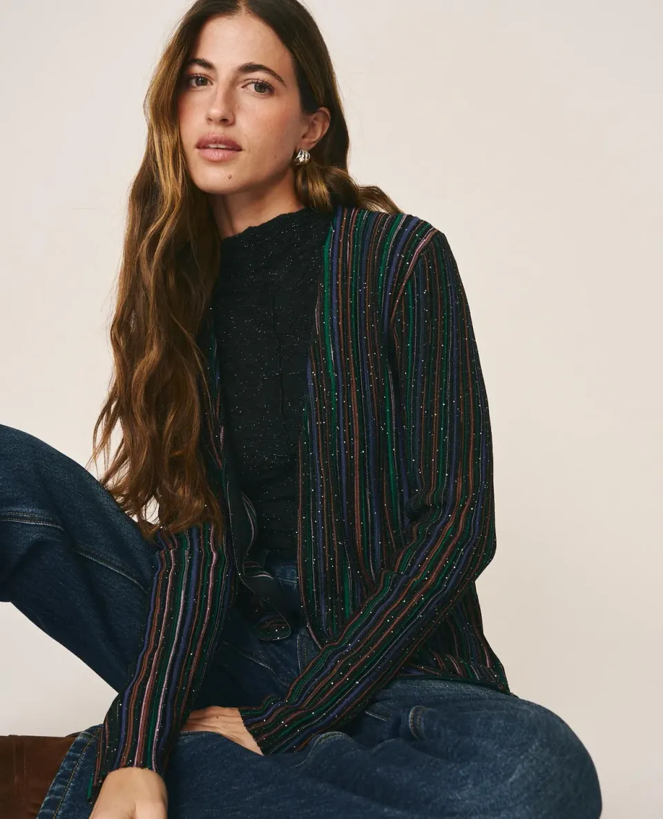 Alma en Pena I26CL1204 cardigan côtelé rayures vert