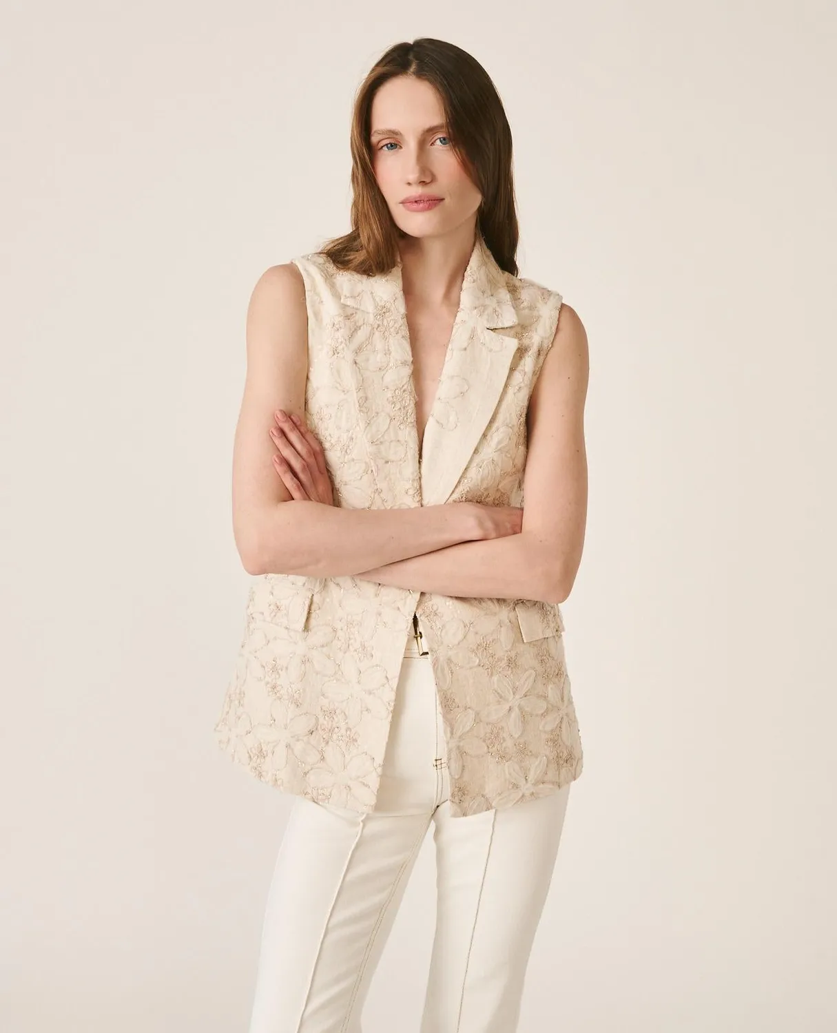 Alma en Pena V26CL1402 gilet blanc brodé