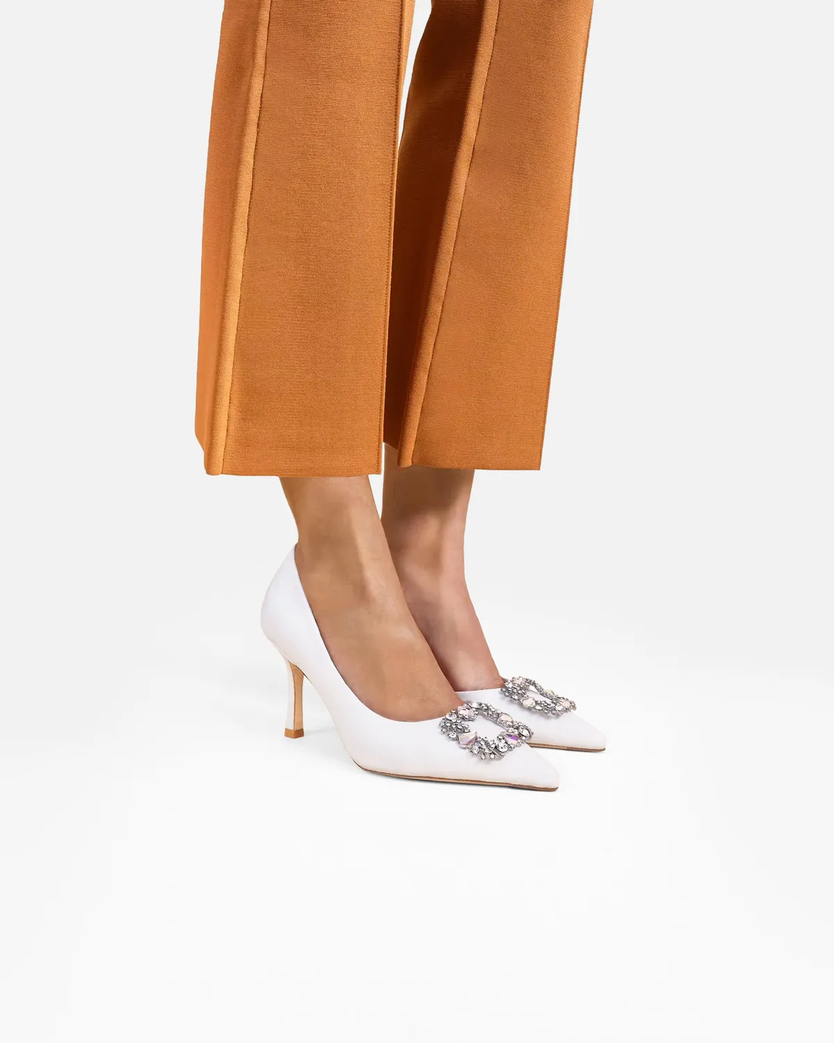 Mi/Mai Astoria White Leather escarpins blanc strass cristaux