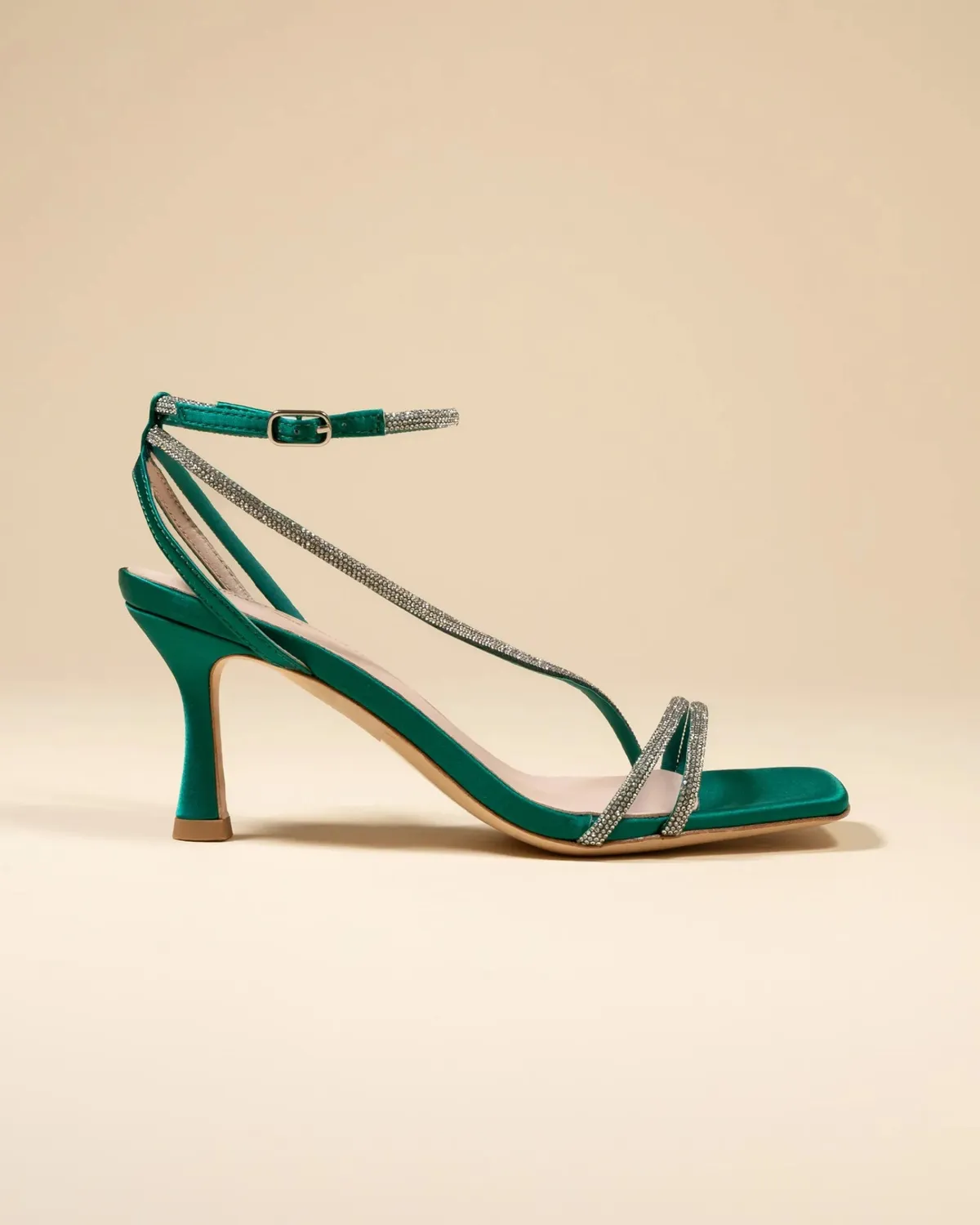 Mi/Mai Capri Green sandales talons vertes strass