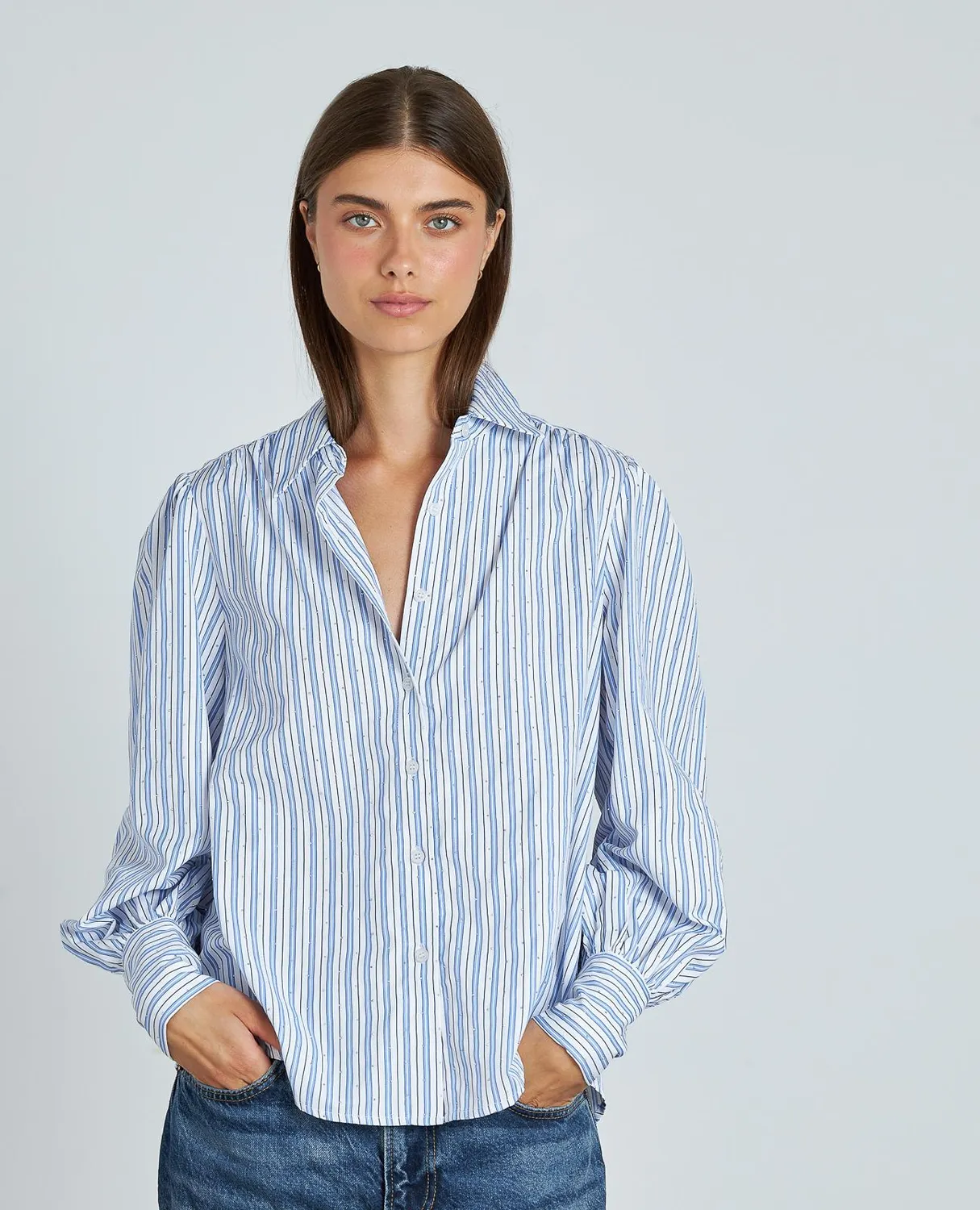 Alma en Pena I25CL0402 chemise rayée bleu strass