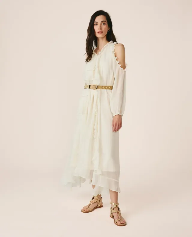 Alma en Pena V26CL0236 robe midi fluide blanche volants