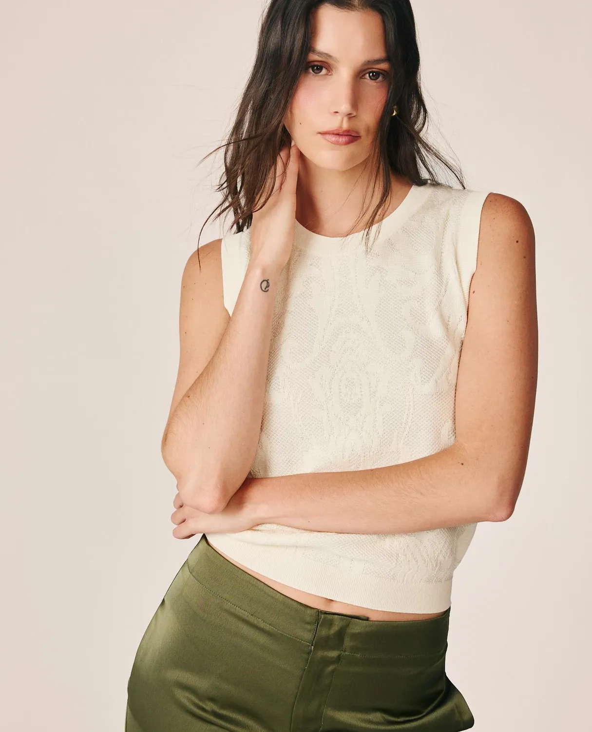 Alma en Pena I26CL1402 top maille jacquard blanc