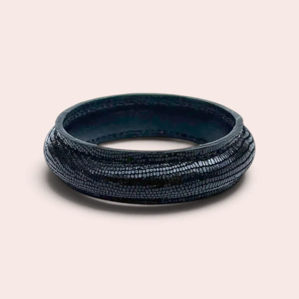 Karine Arabian JONC bracelet cuir lézard noir