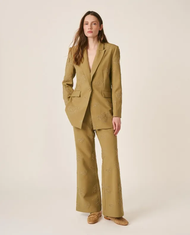 Alma en Pena V26CL1618 pantalon flare kaki brodé