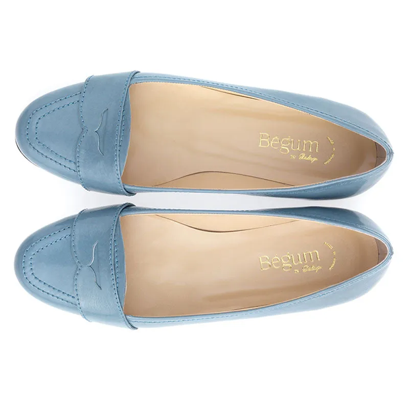 Bégum Paris Boston mocassins vernis bleu vif talon 1 cm