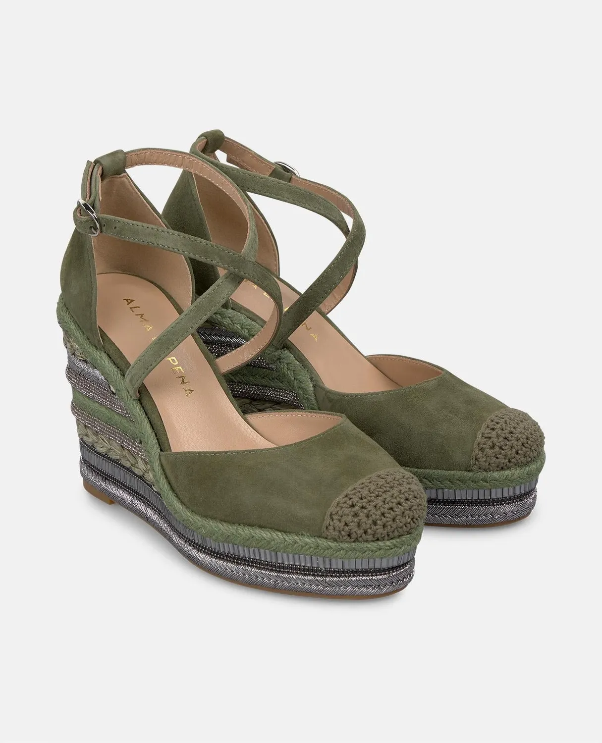 Alma en Pena V251016 compensées kaki cuir 9,8 cm