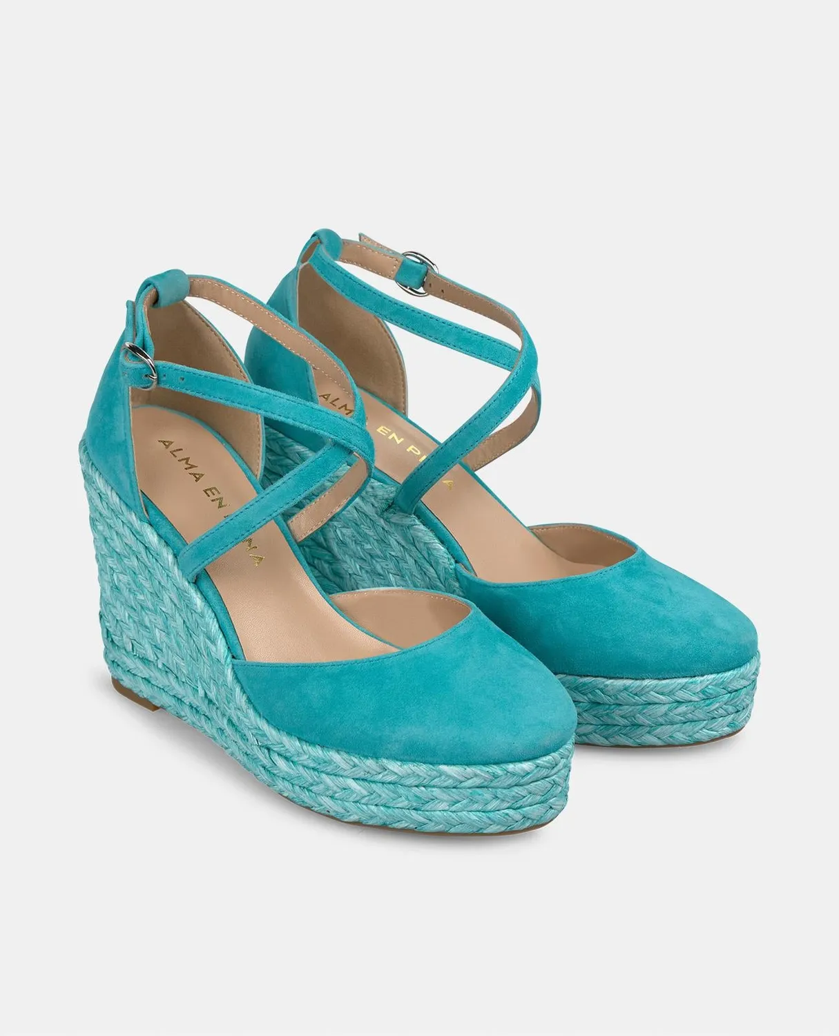 Alma en Pena V2551005 compensées cuir turquoise 8 cm