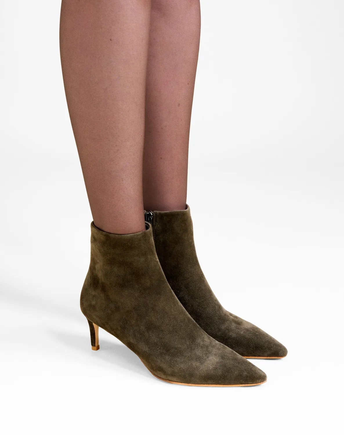 Mi/Mai Noura Low Kaki Suede bottines talon 6 cm