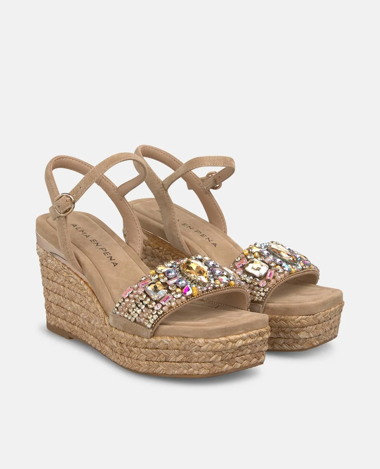 Alma en Pena V265503 espadrilles compensées sable strass 9 cm