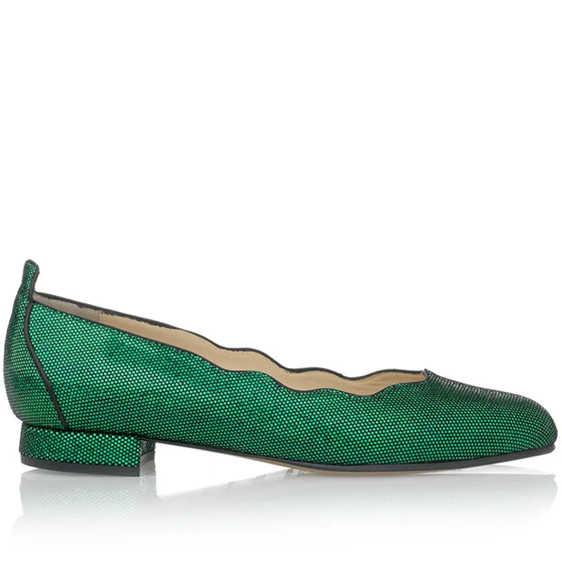Bégum Paris Orgeval ballerines cuir vert brillant