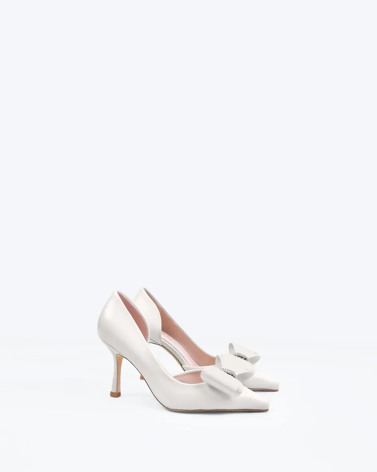Mi/Mai Iris White Leather escarpins blancs strass noeud