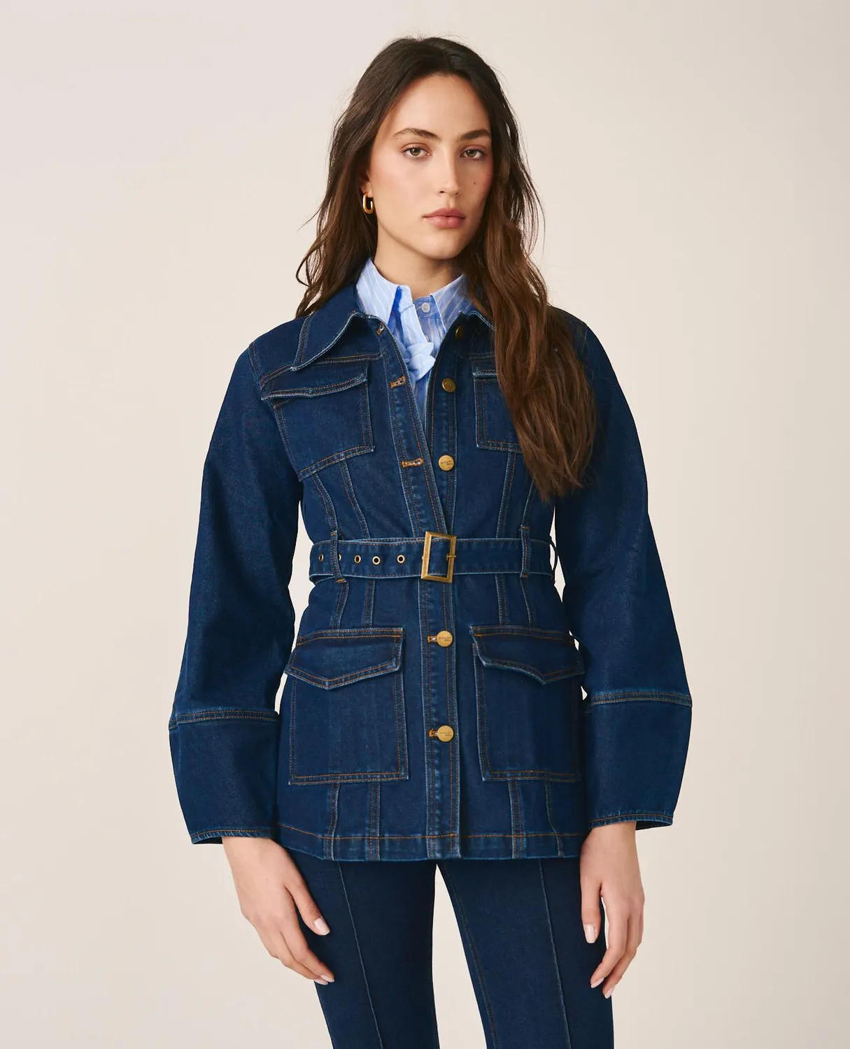Alma en Pena I25CL1102 veste jean bleu ceinture