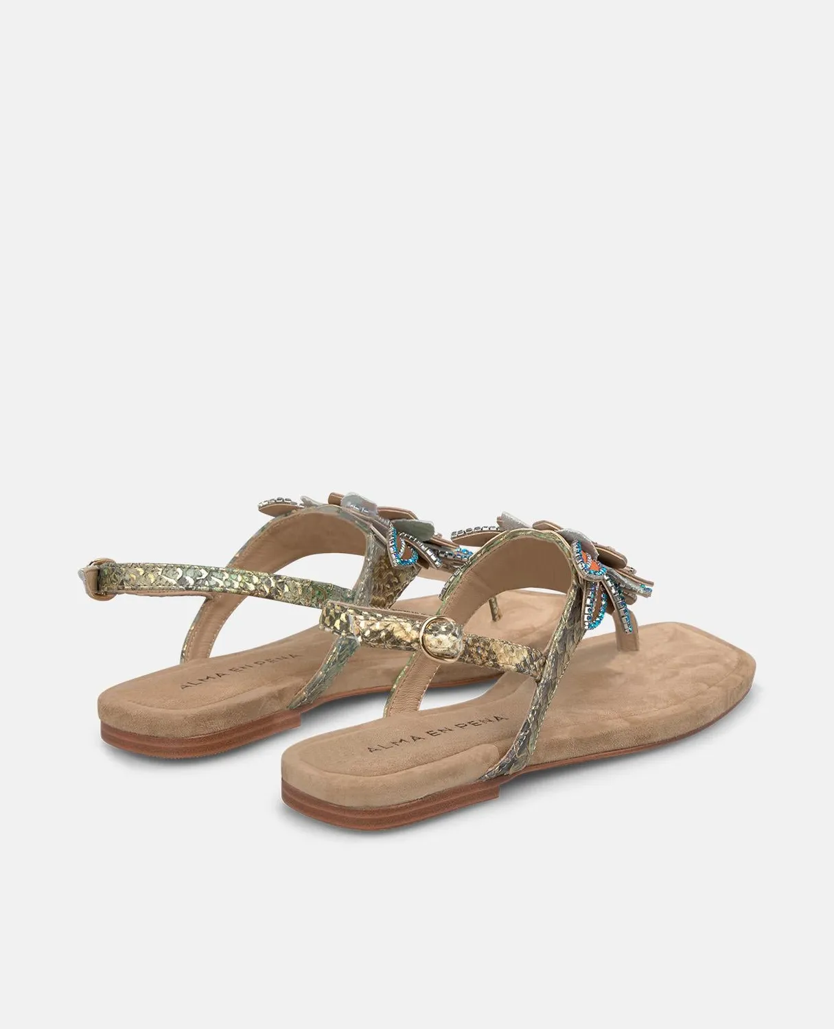 Alma en Pena V268437 sandales plates cuir sable fleur