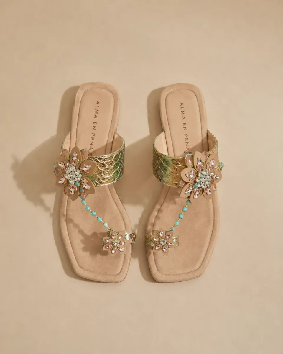 Alma en Pena V268439 sandales plates beige fleur cuir