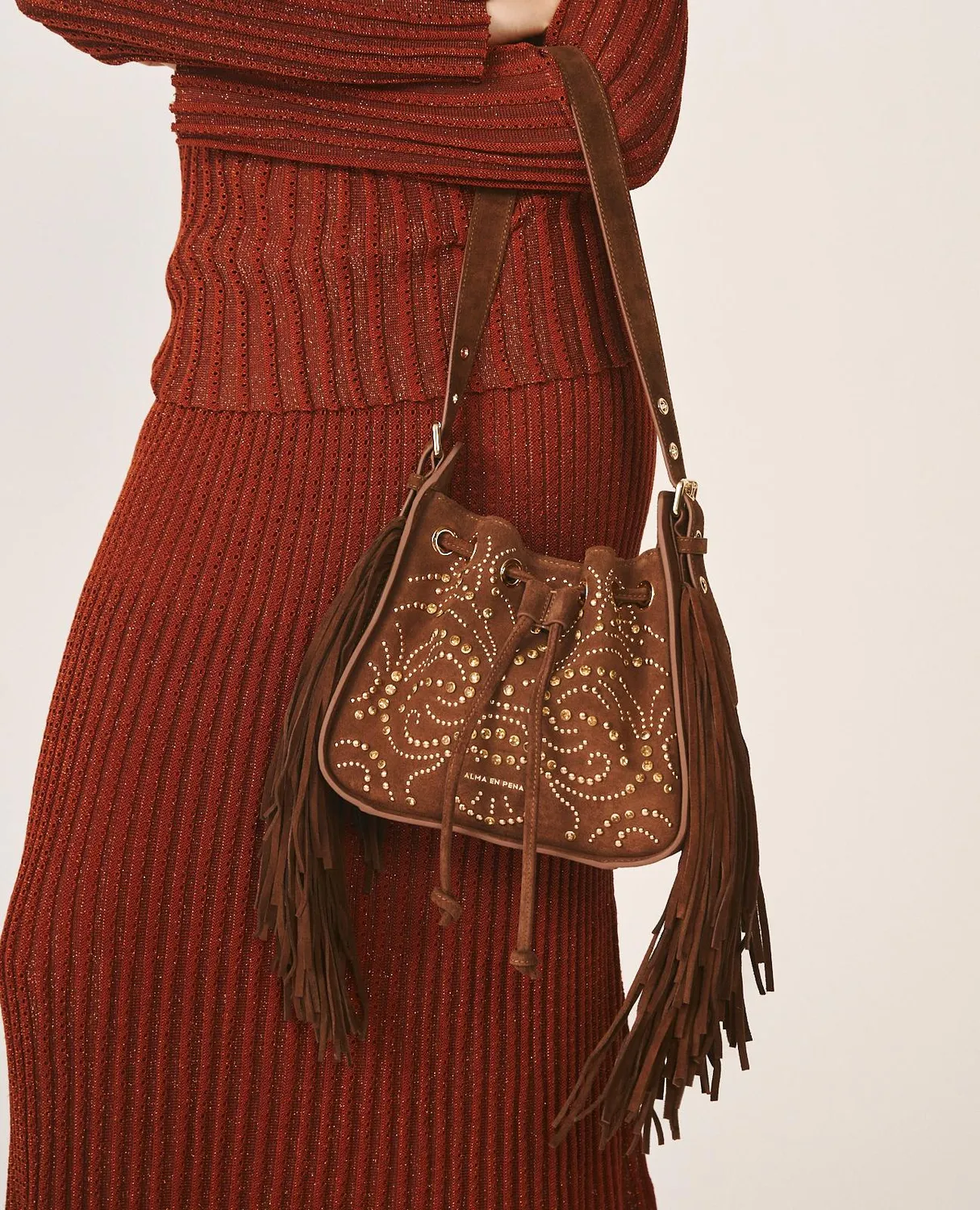 Alma en Pena BG215 sac cuir camel à strass