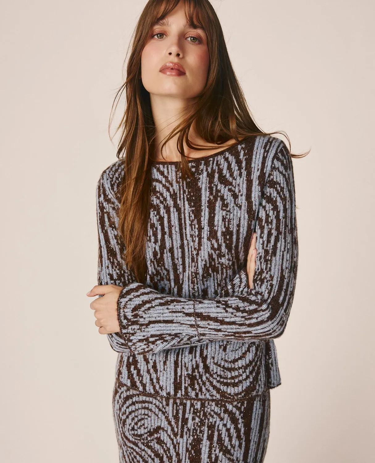 Alma En Pena I26CL0800 pull marron imprimé mohair