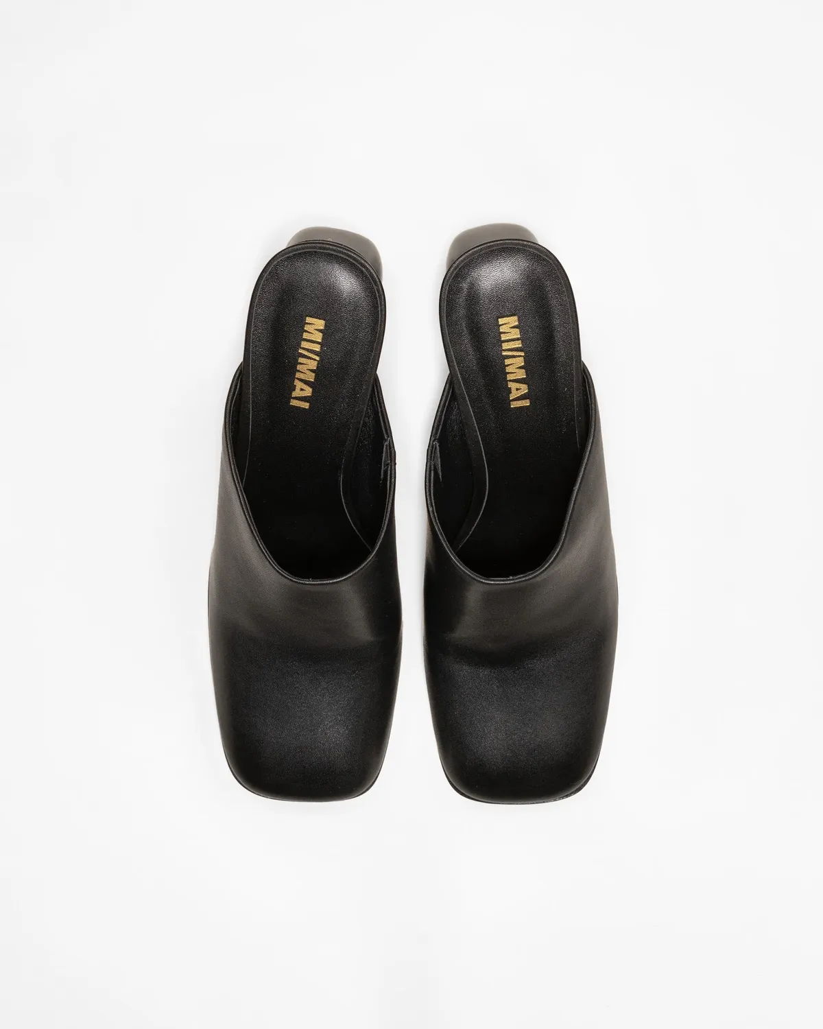 Mi/Mai Junya Black sabots cuir noirs talon 8 cm
