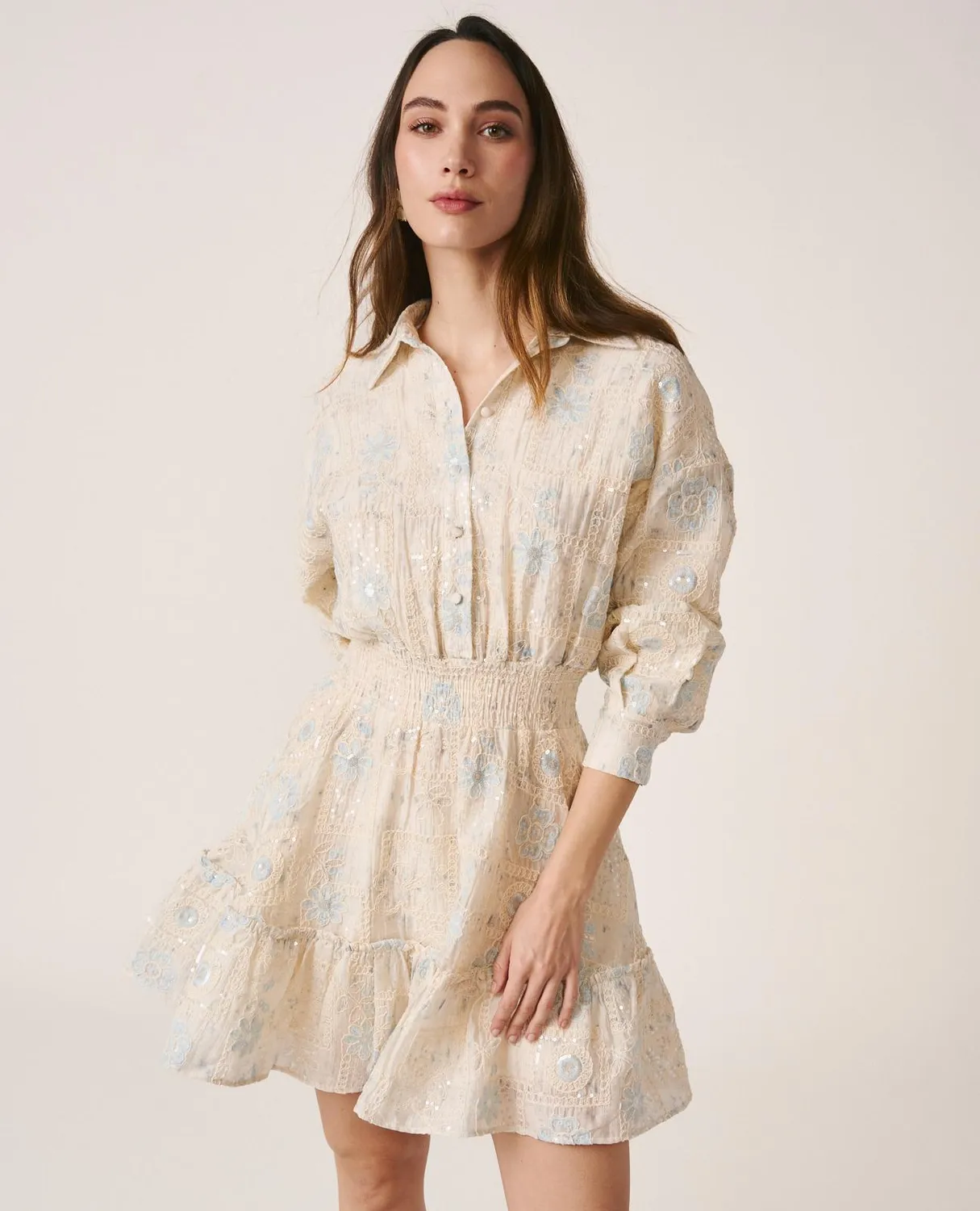 Alma en Pena V26CL0110 robe mini beige sequins coton