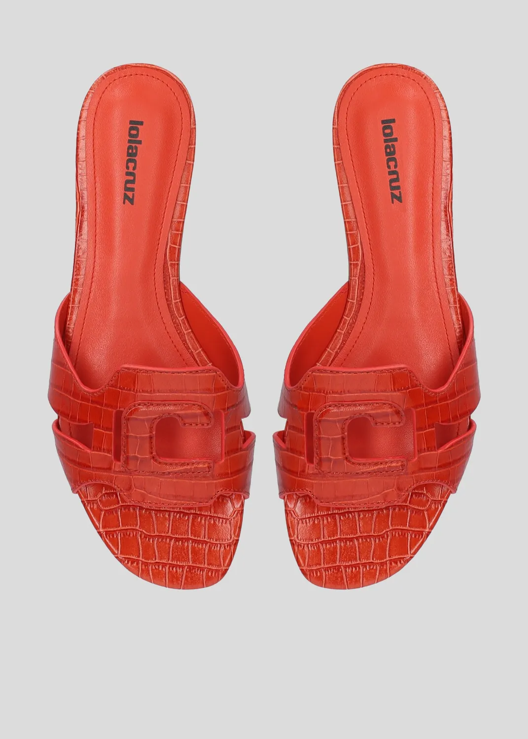 Lola Cruz Cuirine Flat sandales plates rouge cuir