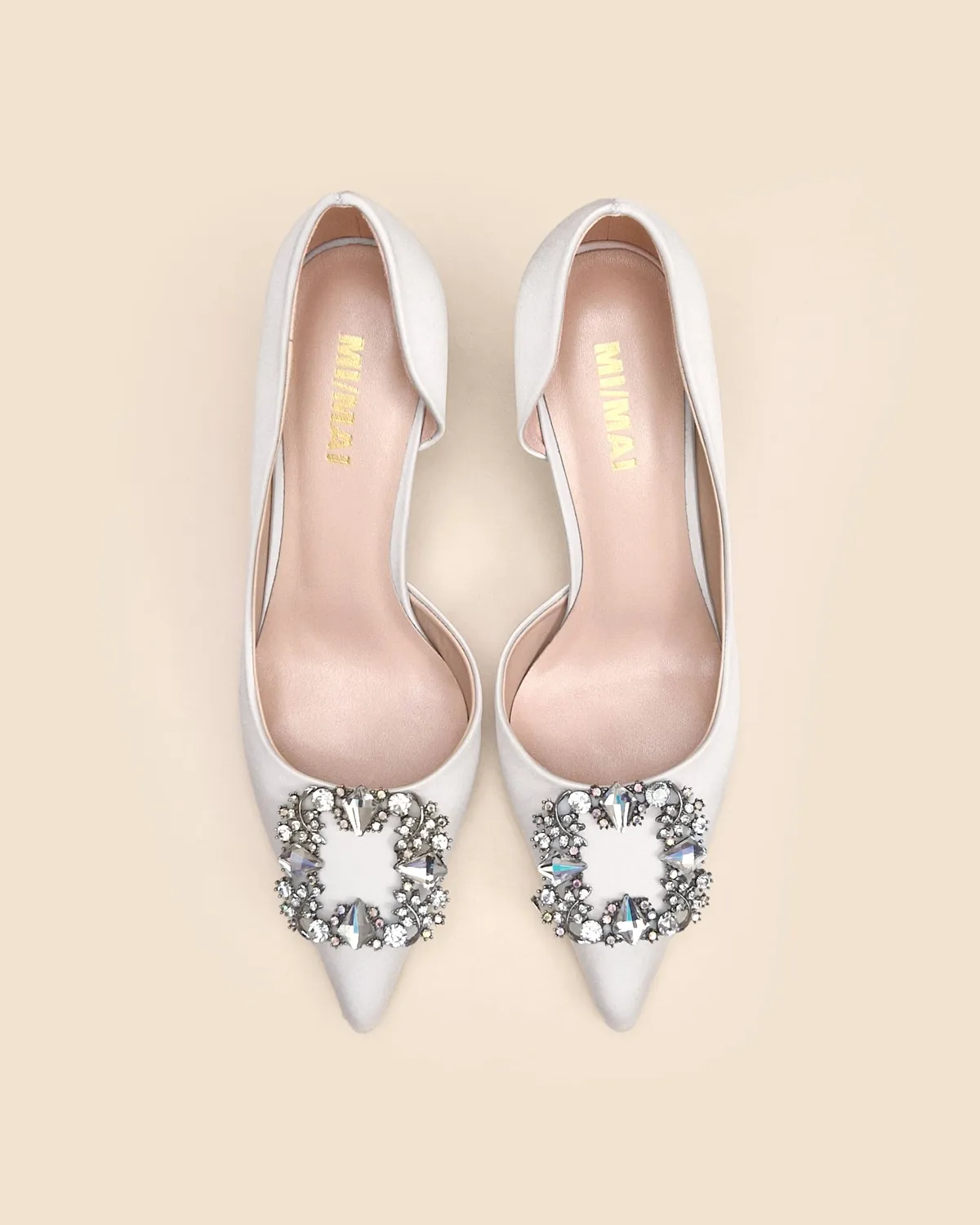 Mi/Mai Astoria White Satin escarpins satin strass