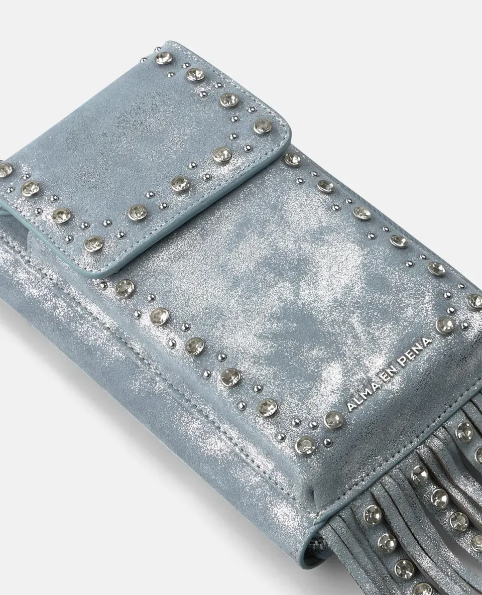 Alma en Pena Natalia sac portefeuille bleu cuir clouté