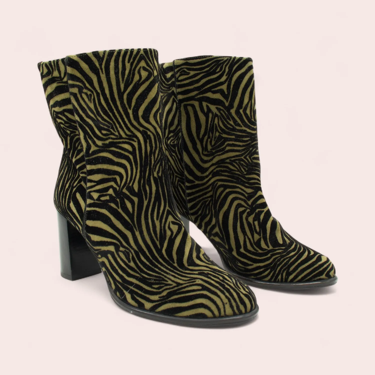 Karine Arabian Felma bottine zèbre kaki talon 70