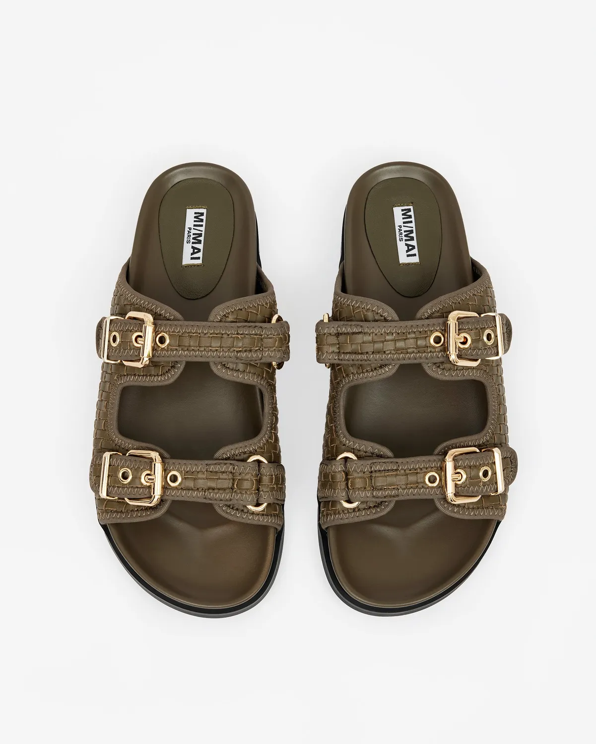Mi/Mai Yayoi Khaki mules plates cuir kaki à brides