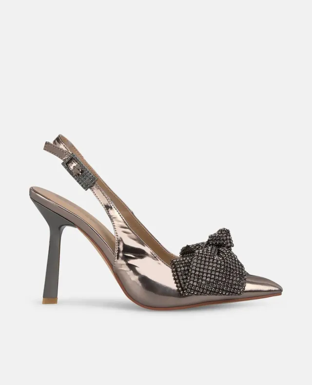 Alma en Pena I250451 escarpins argentés nœud strass 10 cm