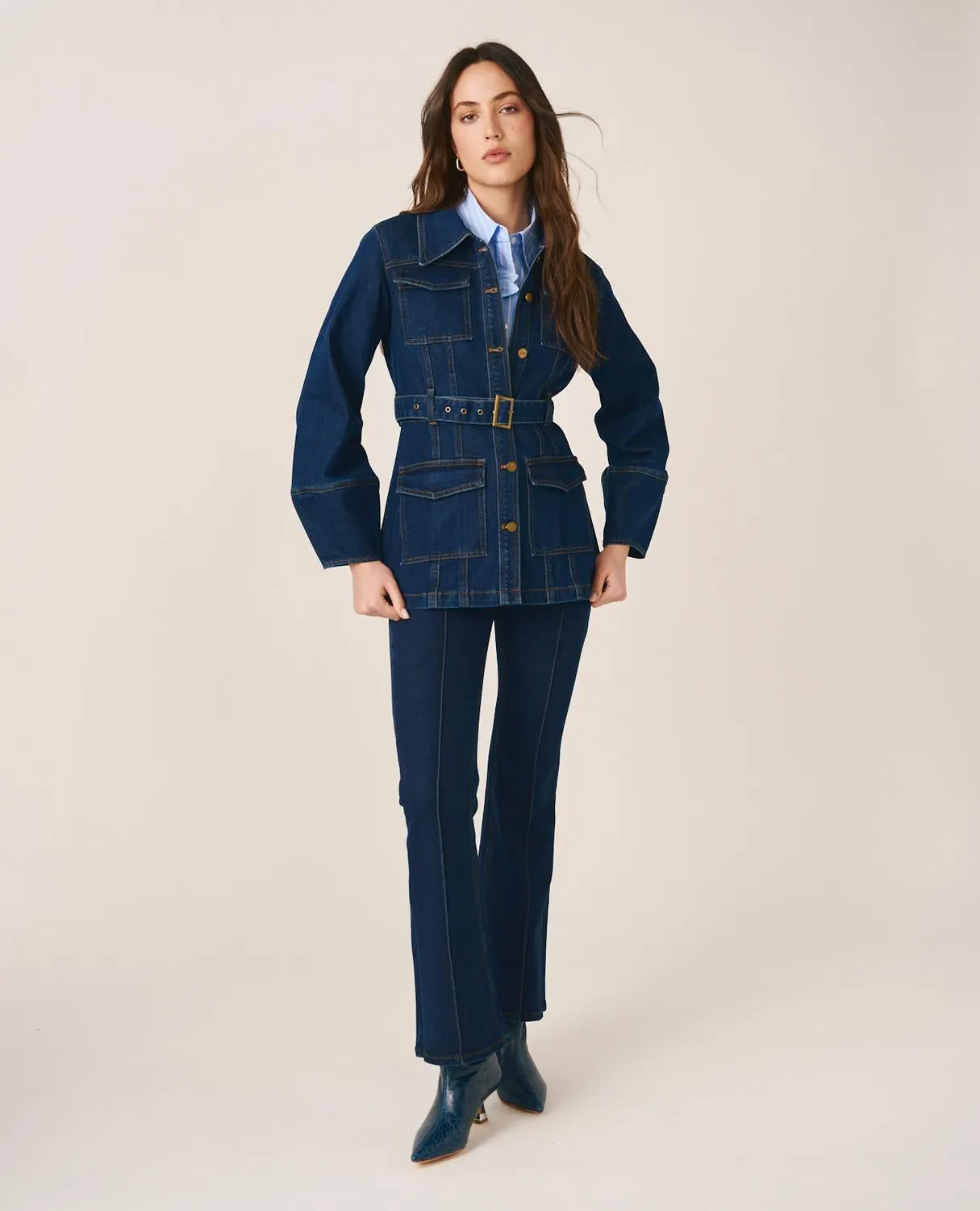 Alma en Pena I25CL1102 veste jean bleu ceinture