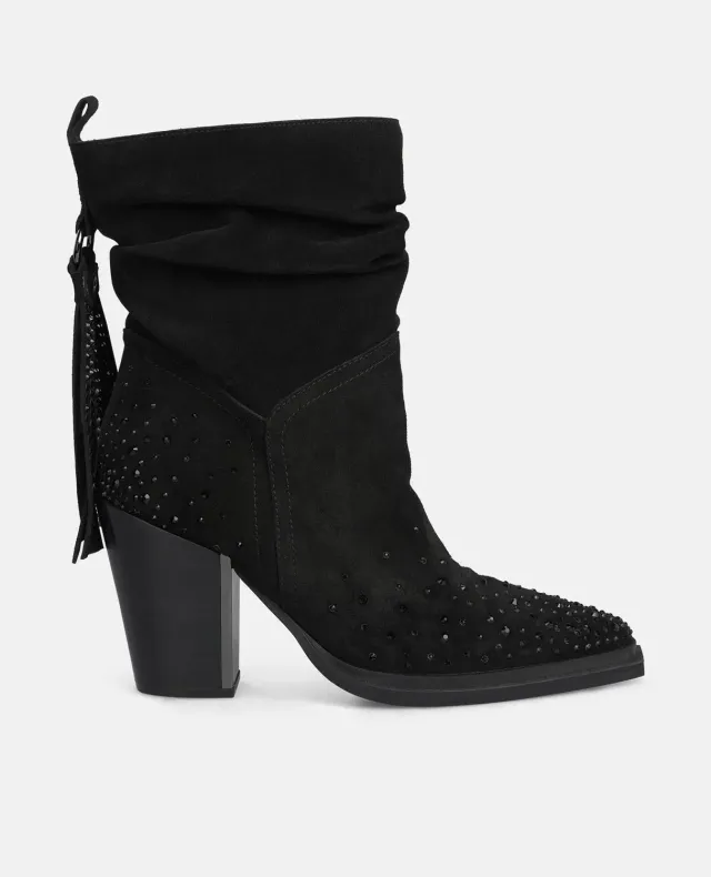 Alma en Pena I250707 bottine talon noir franges