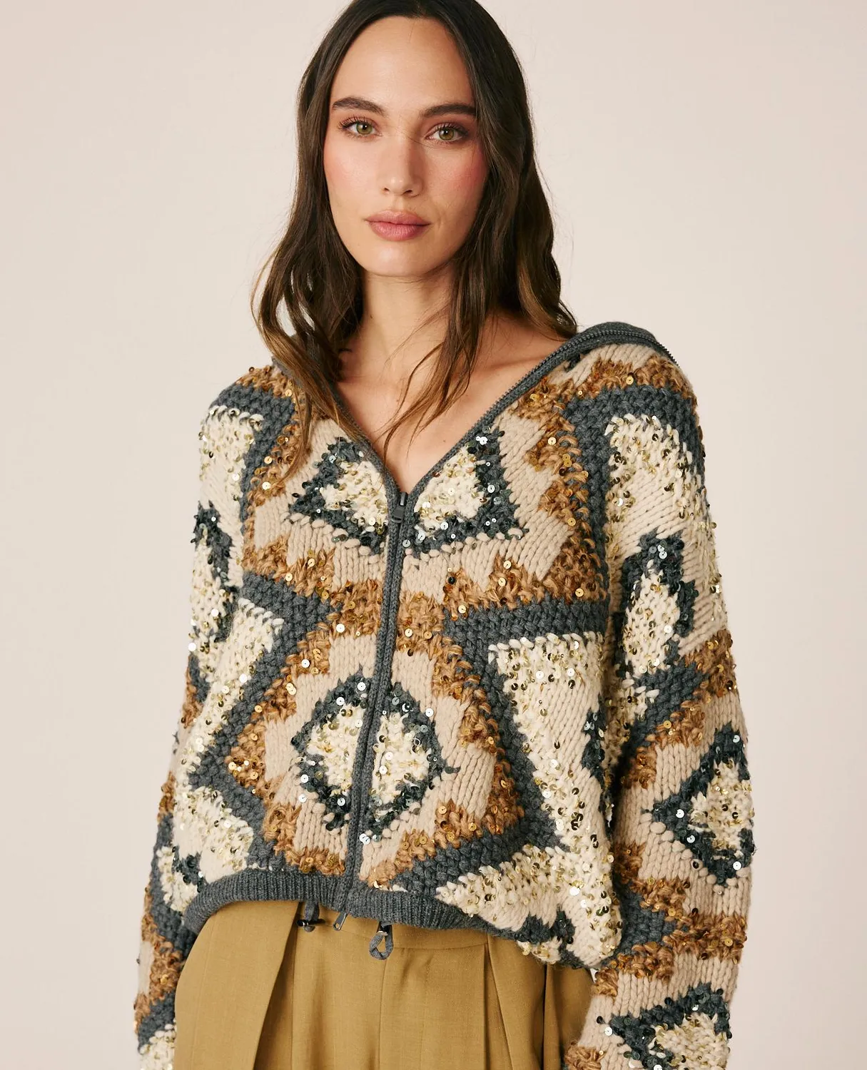 Alma en Pena I26CL1201 cardigan laine marron capuche