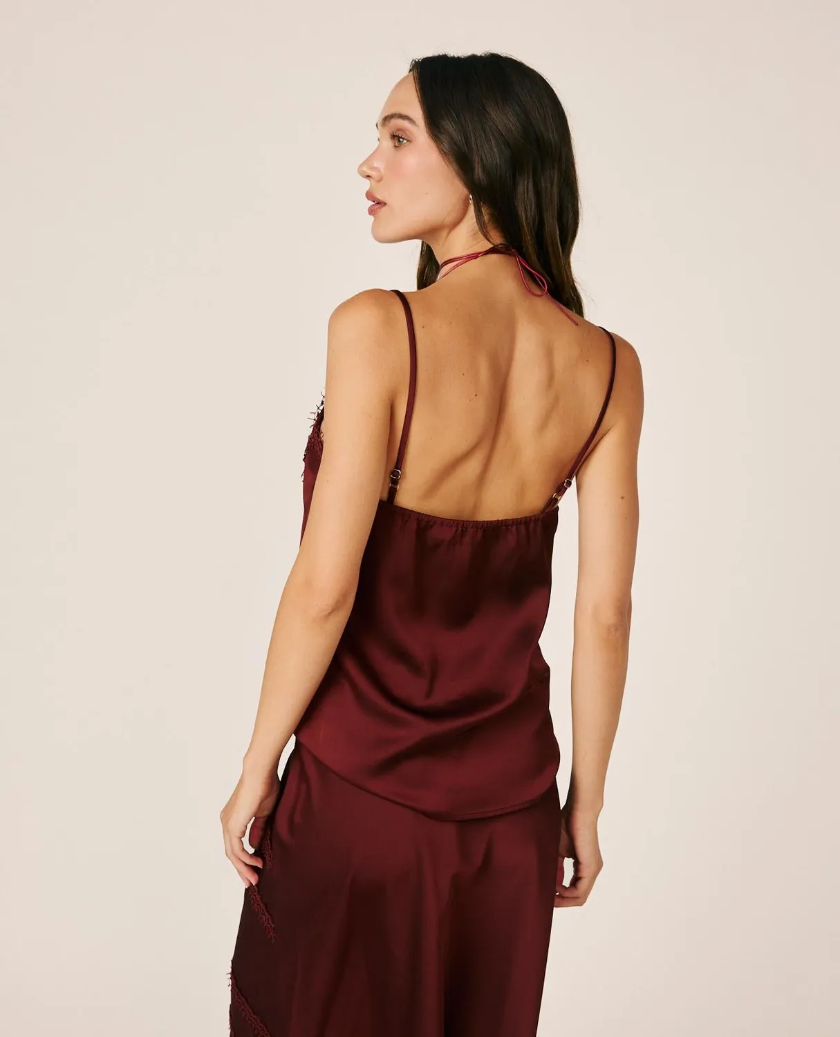 Alma en Pena I26CL0623 top bordeaux satin dentelle