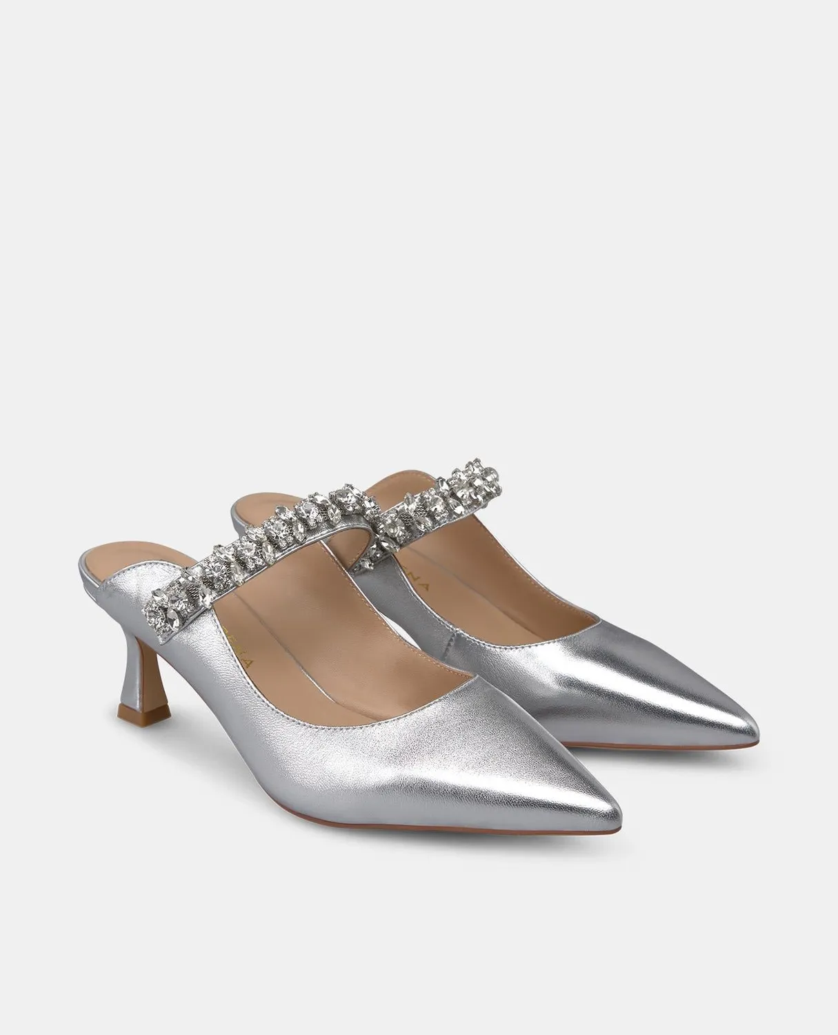Alma en Pena V250652 mules argentées strass 6 cm
