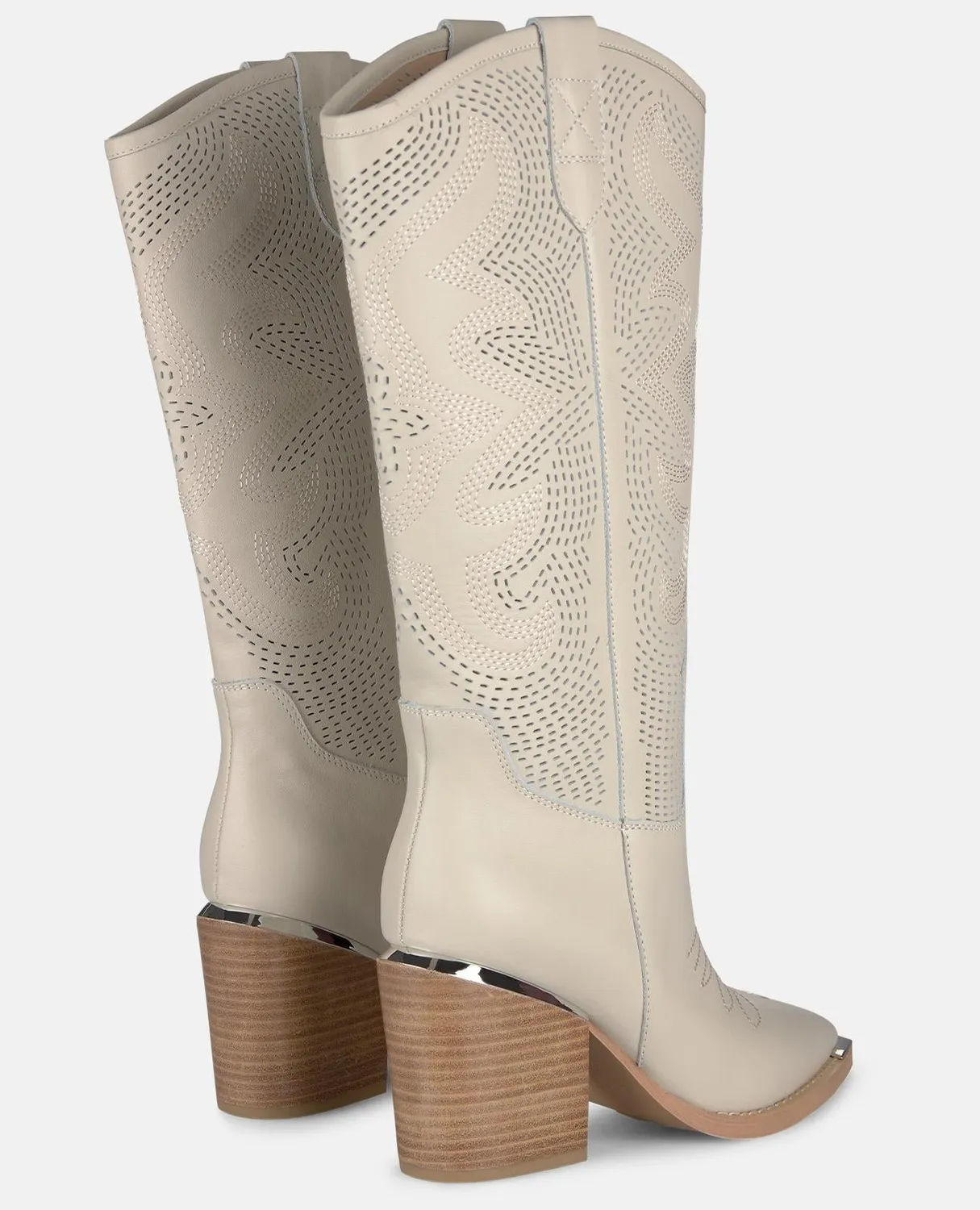 Alma en Pena V260103 bottes cowboy cuir blanc talon large 8 cm