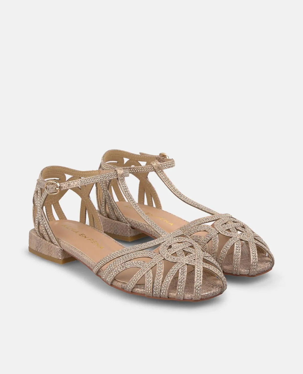 Alma en Pena V2651800 sandales camel strass plat 2 cm