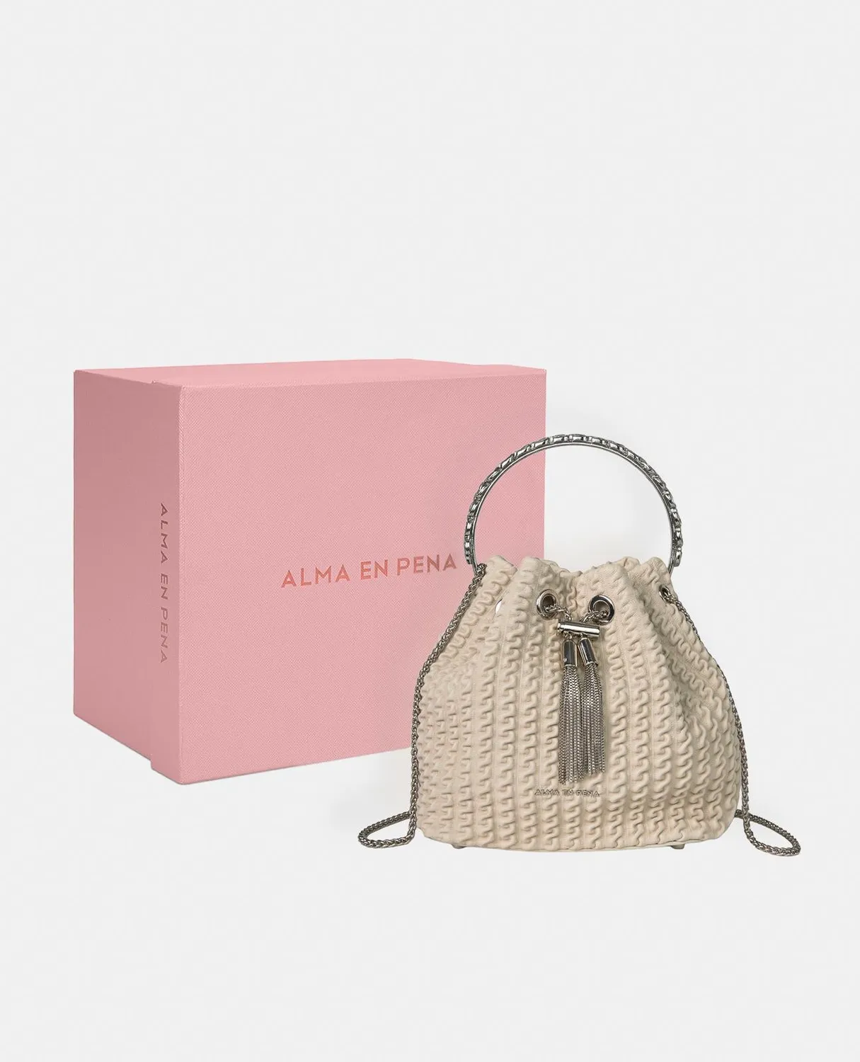 Alma en Pena V26BG057 sac seau cuir gris relief